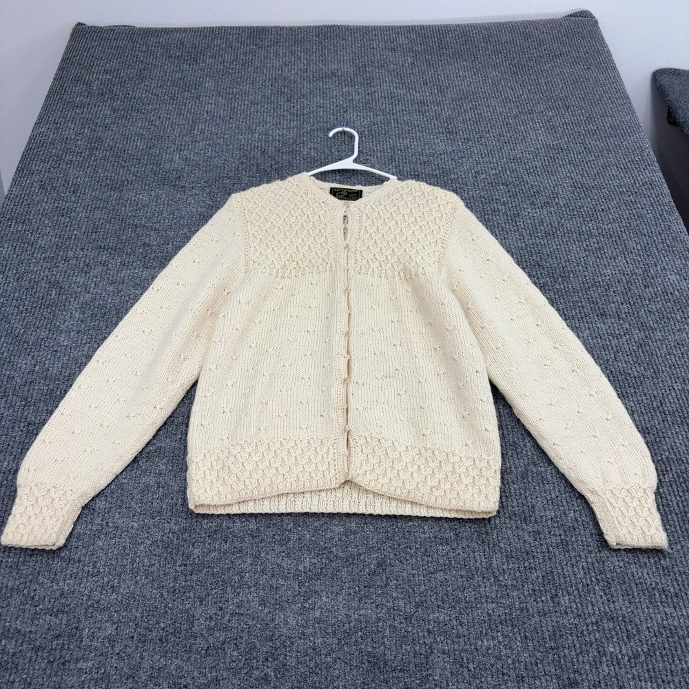 Vintage South Wool Cardigan Womens S Cream Virgin Wool Hand Knitted Cottagecore